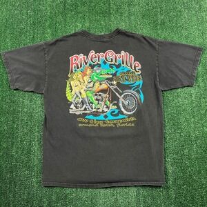 VTG T-Shirt Men's XL Black 2004 Bike Week River Grille Florida Cotton Pocket Y2K